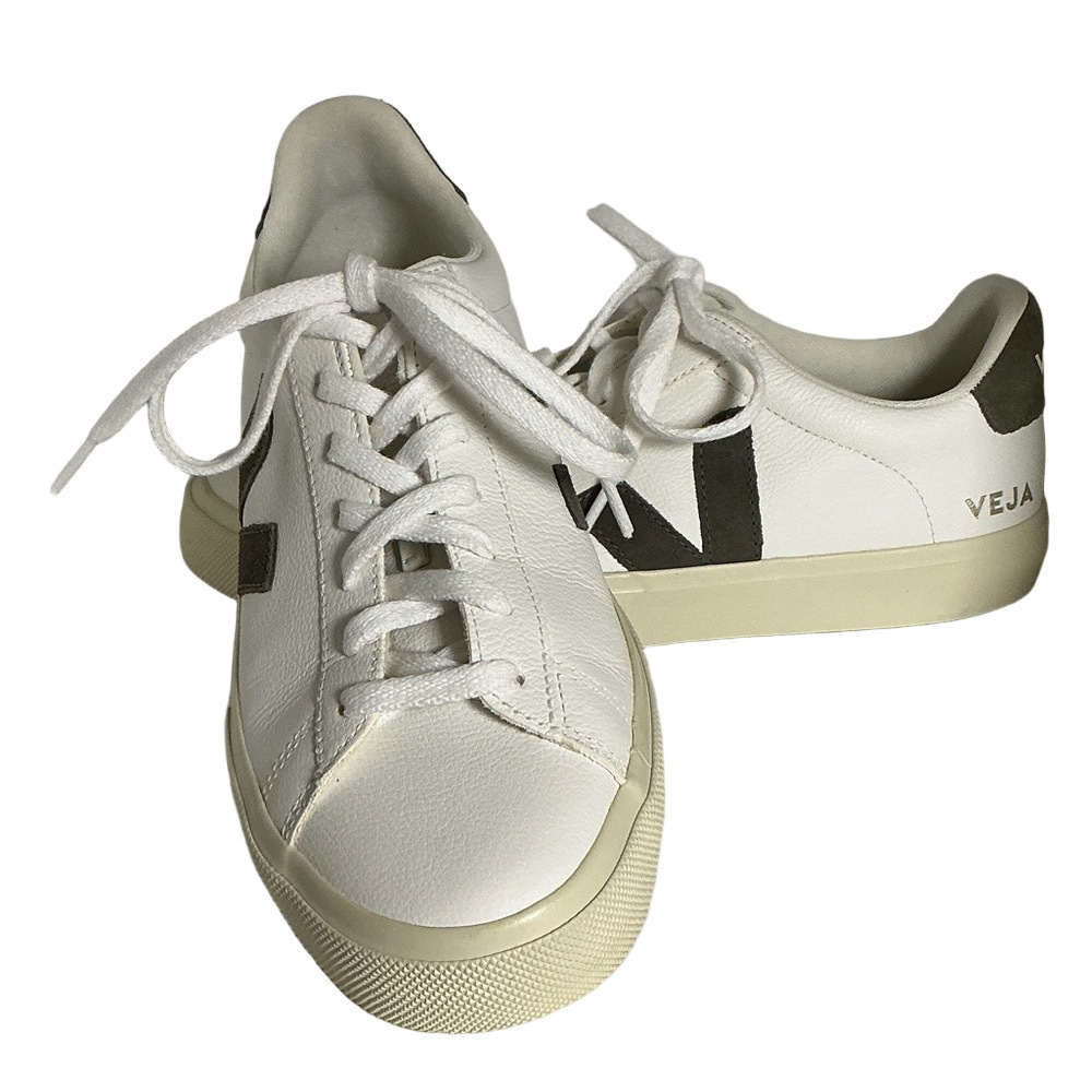VEJA Campo Chromefree Leather Sneakers – Extra White/Kaki – Size EU 41